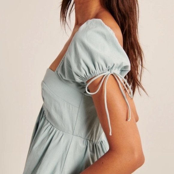 Abercrombie & Fitch Light Blue Sweetheart Neck Puff Babydoll Mini Dress A&F - Picture 4 of 13